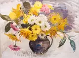Geraldine O'Brien, SHASTA DAISIES AND YELLOW DAISIES IN BLOOM