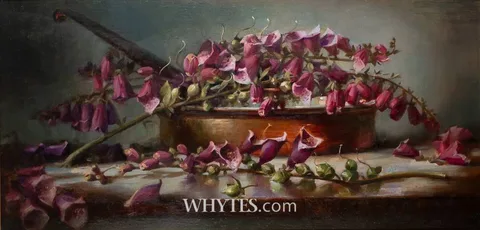 Owen Rohu, STILL LIFE WITH FOXGLOVES, oil on board