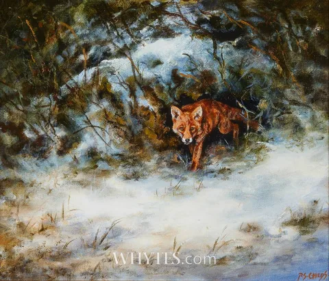 Philip S. Childs, THE FOX AND SNOW - INTO THE LIGHT, oil on canvas