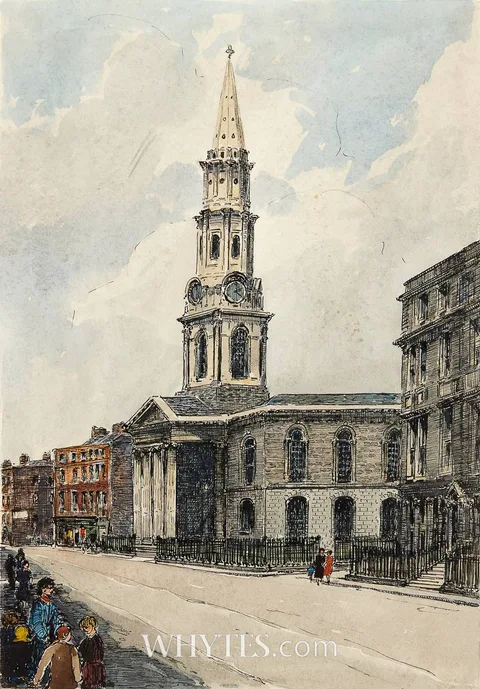 Flora Mitchell, ST. GEORGE'S CHURCH, DUBLIN, c.1956, watercolour and ink
