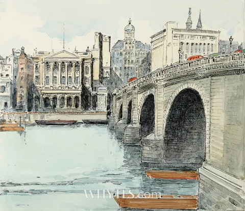 Flora Mitchell, LONDON BRIDGE, watercolour and ink