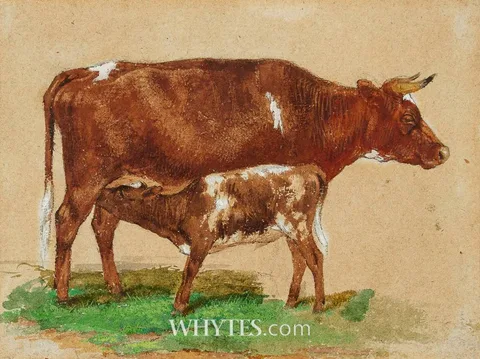 FEEDING CALF by Walter Osborne, watercolour with white, sold May 2026