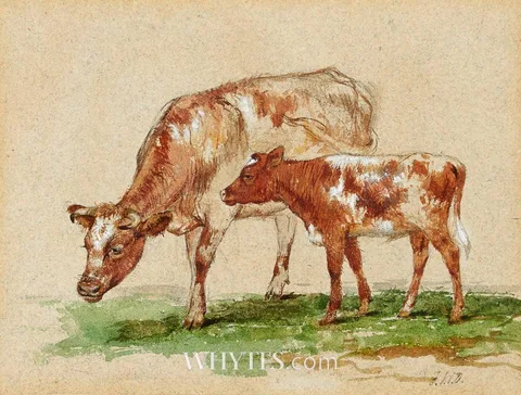 STUDY OF COW AND CALF by Walter Osborne, pencil and watercolour, sold May 2026