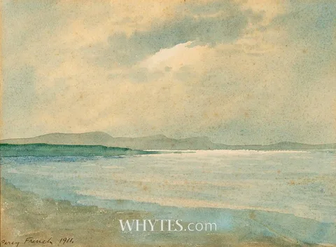 A SUNLIGHT SHORELINE by William Percy French, 1911, watercolour, sold May 2026