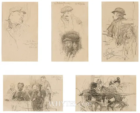 Walter Osborne, SKETCHES [SET OF FIVE], 1895, pencil; (5); (framed together)