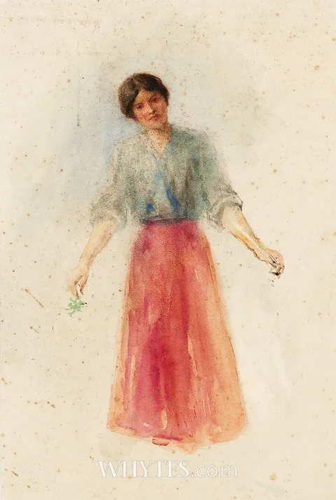 John Butler Yeats, WOMAN IN RED SKIRT, watercolour
