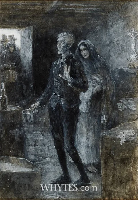 John Butler Yeats, AN IRISH CABIN, monochrome watercolour and bodycolour