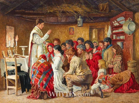 Aloysius C. O'Kelly, MASS IN A CONNEMARA CABIN c.1883, watercolour