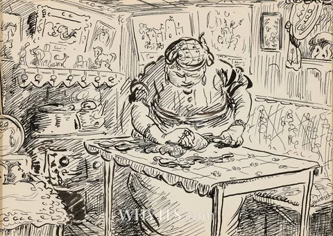 Jack Butler Yeats, AS SHE RUBBED SHE SANG HER SONG, 1934, Indian ink