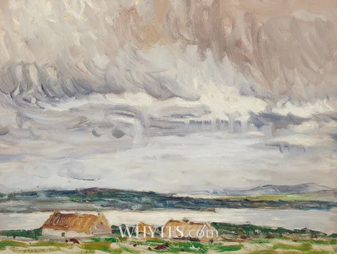 Charles Vincent Lamb, STORM OVER COTTAGES, WEST OF IRELAND, oil on board