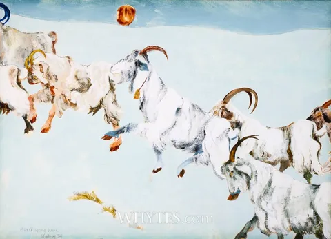 Patrick Hickey, GOATS GOING HOME, 1974, oil on paper