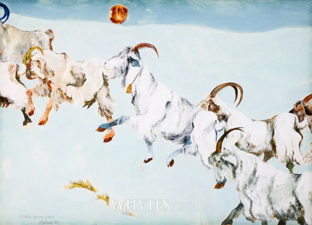 GOATS GOING HOME by Patrick Hickey, 1974, oil on paper, offered May 2026