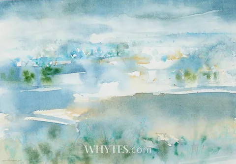 VIEW FROM THE DUBLIN MOUNTAINS by Louis le Brocquy, 1988, watercolour and crayon, sold May 2026