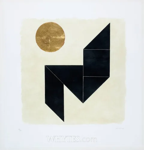 Patrick Scott, TANGRAM I, 2004, carborundum and gold leaf; (no. 32 from an edition of 75)