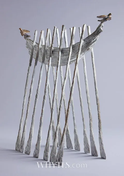 John Behan, TWO BIRD OAR BOAT, 2017, bronze; (no. 2 from an edition of 9)