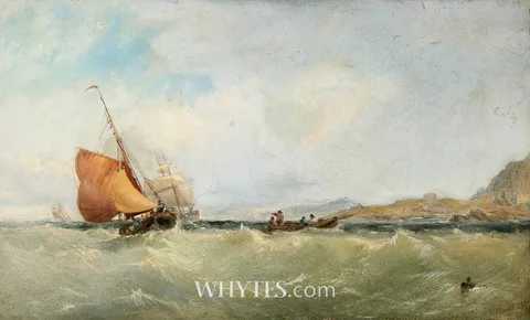 Edwin Hayes, FISHING BOATS OFF DALKEY, COUNTY DUBLIN, 1888, oil on canvas