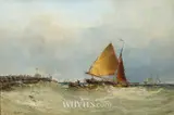 Edwin Hayes, ENGLISH FISHING BOAT LEAVING GORLESTON HARBOUR, GREAT YARMOUTH, NORFOLK