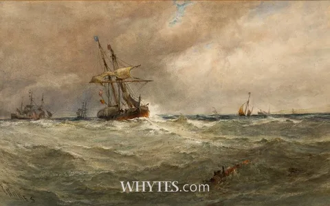 Edwin Hayes, VESSELS COMING TO ANCHOR, SWANSEA BAY, watercolour