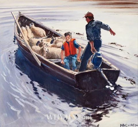 Cecil Maguire, SOME SHEEP FOR INISHLACKAN, 1990, oil on board