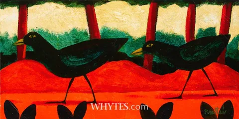 Graham Knuttel, TWO BIRDS, oil on canvas; (unframed)