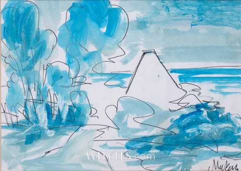 Markey Robinson, COTTAGE AND TREES, ink and watercolour