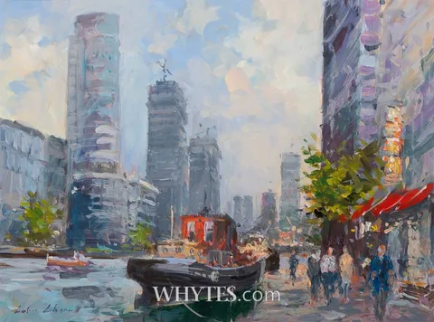Colin Gibson, CANARY WHARF, LONDON DOCKLAND, oil on board