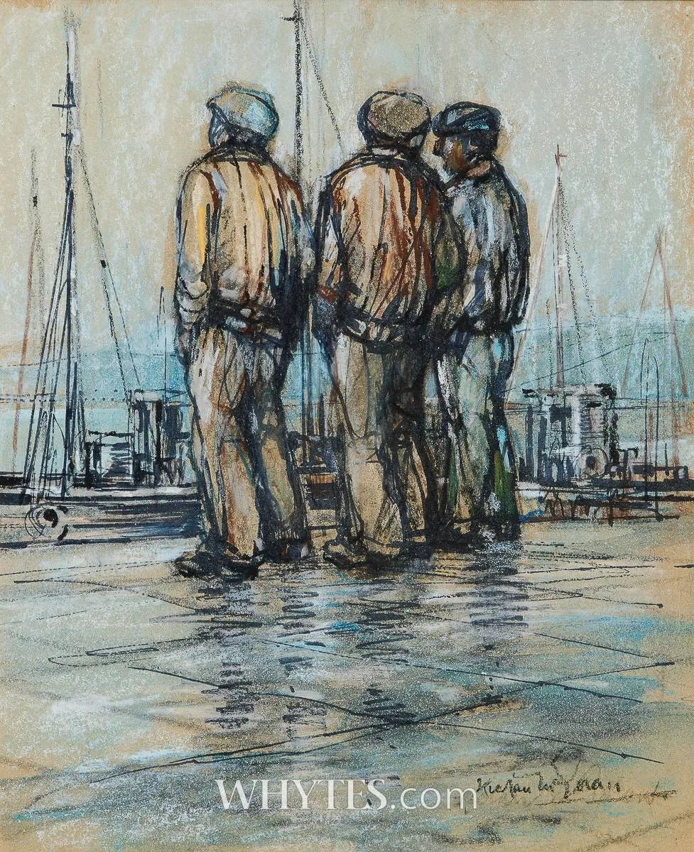 SHIPYARD WORKERS by Kieran McGoran, pastel and charcoal, sold Mar 2026