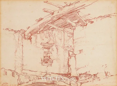 William Russell Flint, THE BARN AT VANGELAS, SPAIN, 1955, red chalk