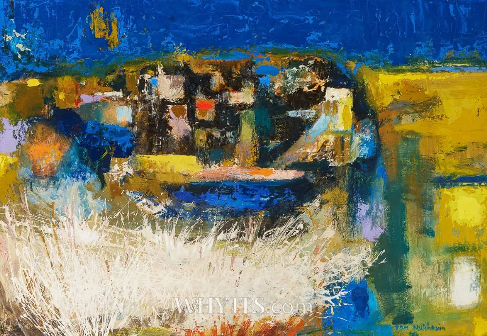 Tom Hutcheson, SILENT TOWN, SPAIN, 1964, mixed media on board