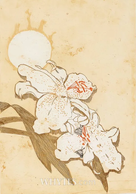 Patrick Hickey, CASABLANCA LILLIES II WITH MOTHS, etching; (no. 3 from an edition of 60)