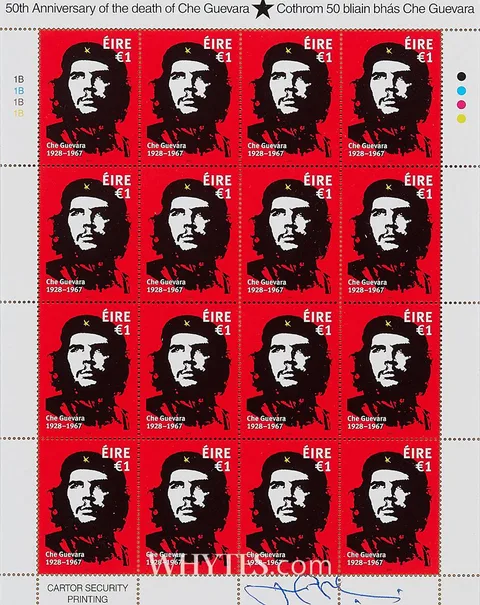 Jim Fitzpatrick, 50TH ANNIVERSARY OF THE DEATH OF CHE GUEVARA STAMP SHEET, print in colours