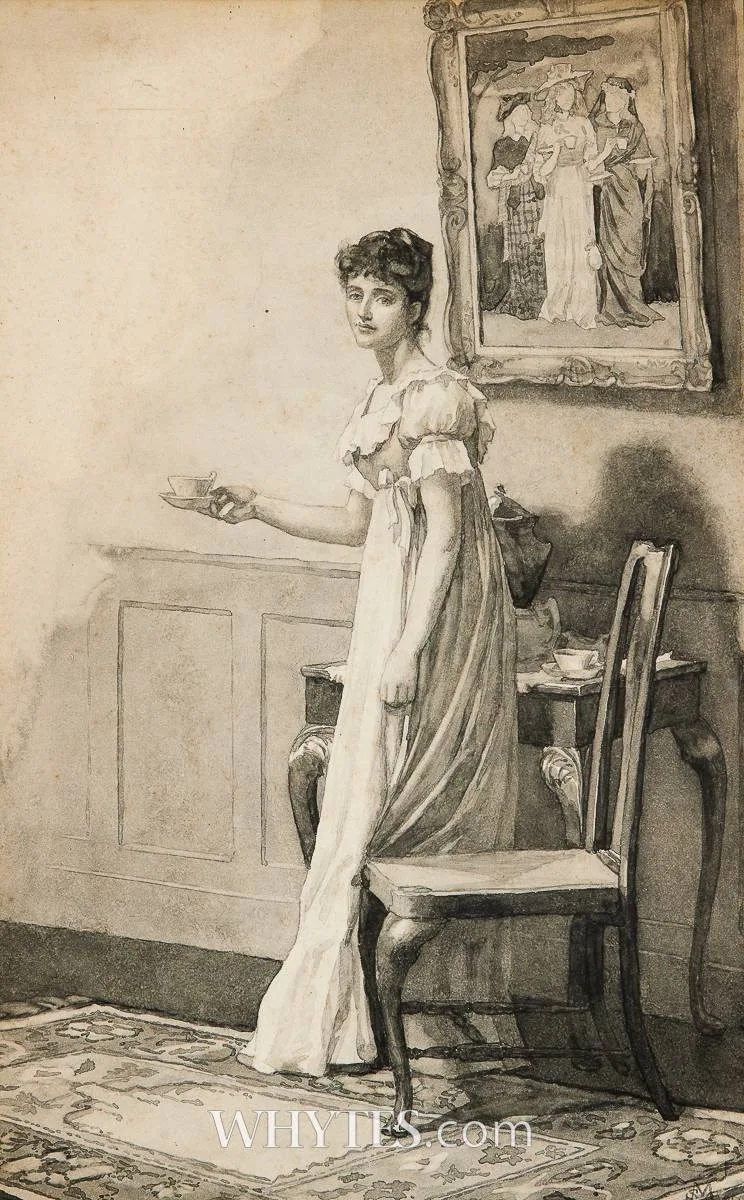 SERVING THE TEA by Samuel McCloy, watercolour, offered Mar 2026