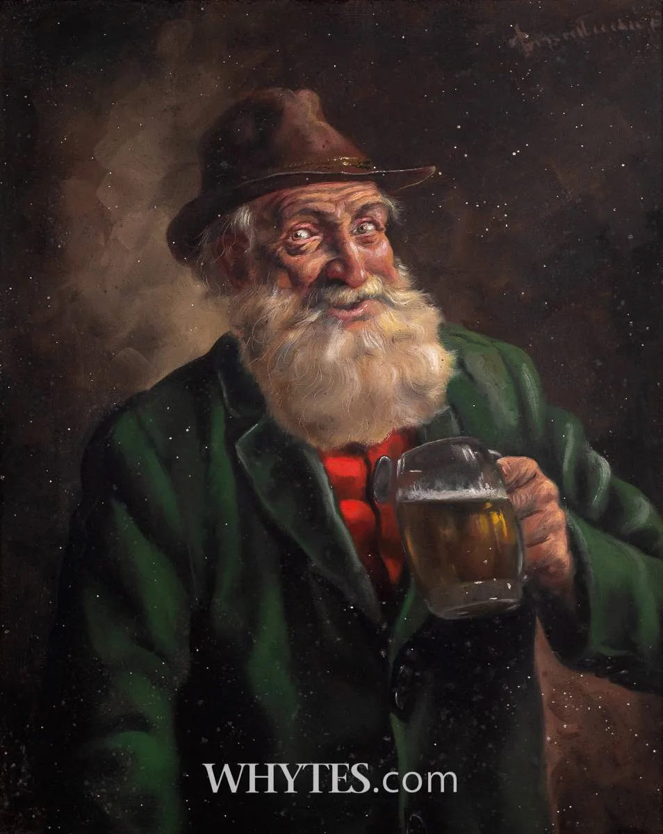 GENTLEMAN DRINKING BEER by 20th Century Continental School, oil on canvas, sold Mar 2026