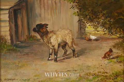 Robert McGregor, SHEEP AND CHICKENS, oil on panel