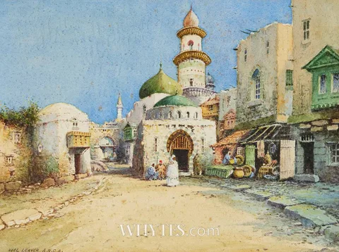 Noel Leaver, AN ALGERIAN MOSQUE, watercolour heightened with white