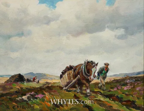 Charles McAuley, BRINGING HOME THE TURF, oil on board