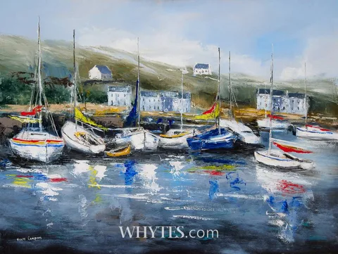 Niall Campion, SAILBOATS, oil on canvas; (unframed)