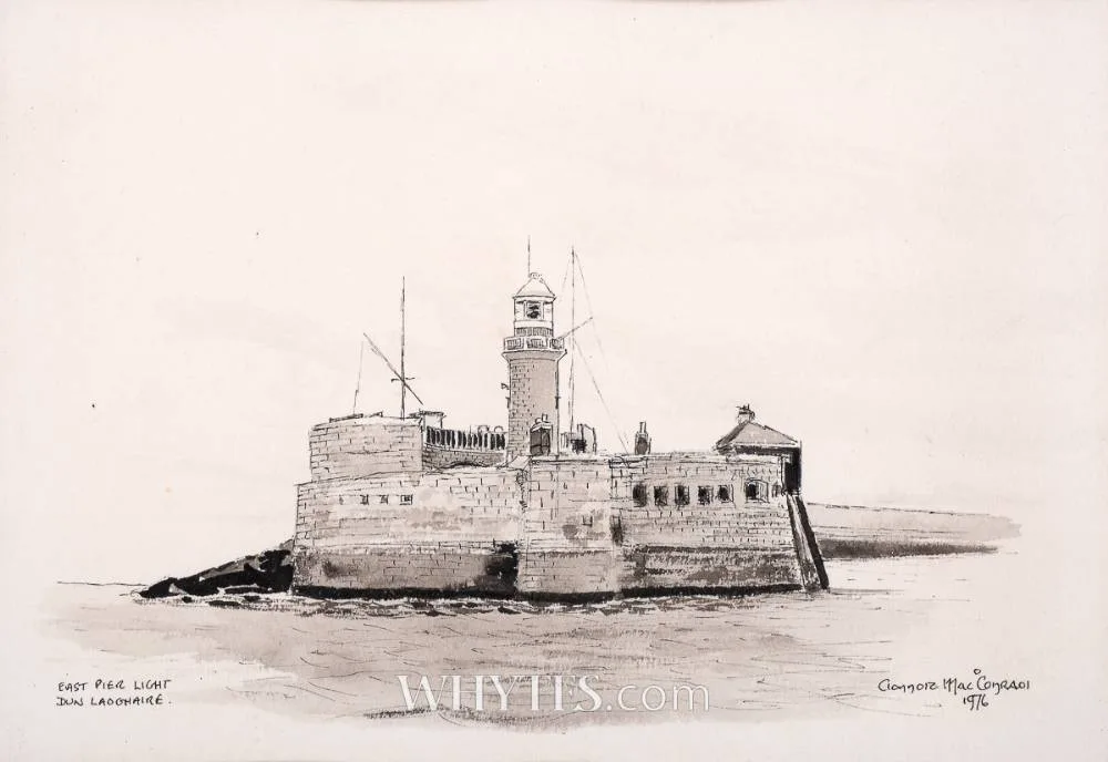 Kenneth King, EAST PIER LIGHTHOUSE, DÚN LAOGHAIRE, 1976, ink and wash