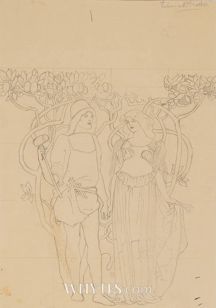 TWO PANTO FIGURES by Eileen McGrath, pencil, sold Mar 2026