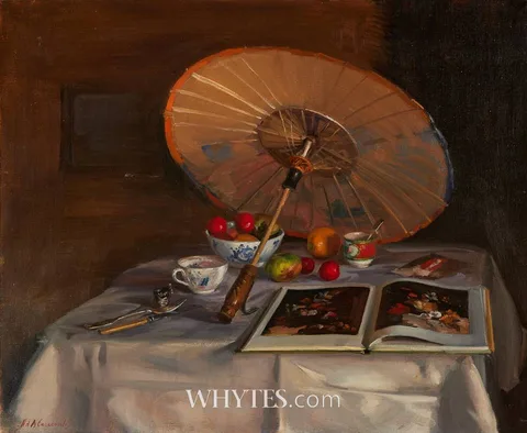 Niccolo d'Ardia Caracciolo, STILL LIFE WITH PARASOL, oil on canvas
