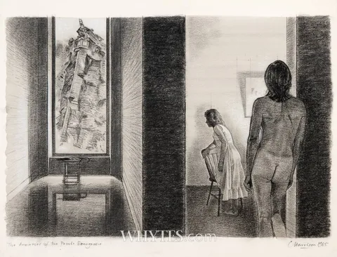 Colin Harrison, THE ANXIETIES OF THE PETITE BOURGEOISIE, 1985, charcoal