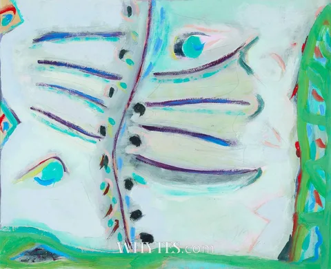 Tony O'Malley, RIVER WALK WITH BIRD PRESENCES, oil on paper