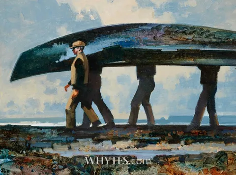 John Skelton, CARRYING THE CURRACH, acrylic on canvas board
