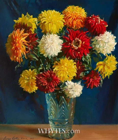 George Joseph Collie, CHRYSANTHEMUMS, 1943, oil on panel