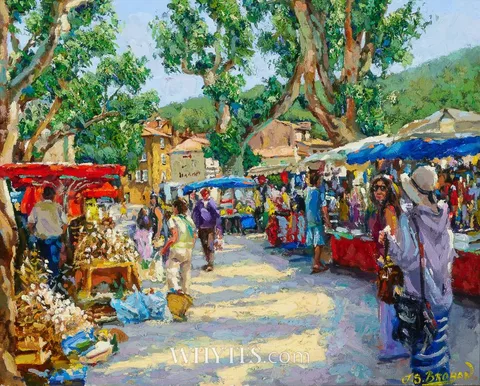 James S. Brohan, MARKET SCENE, SOUTH OF FRANCE, oil on canvas