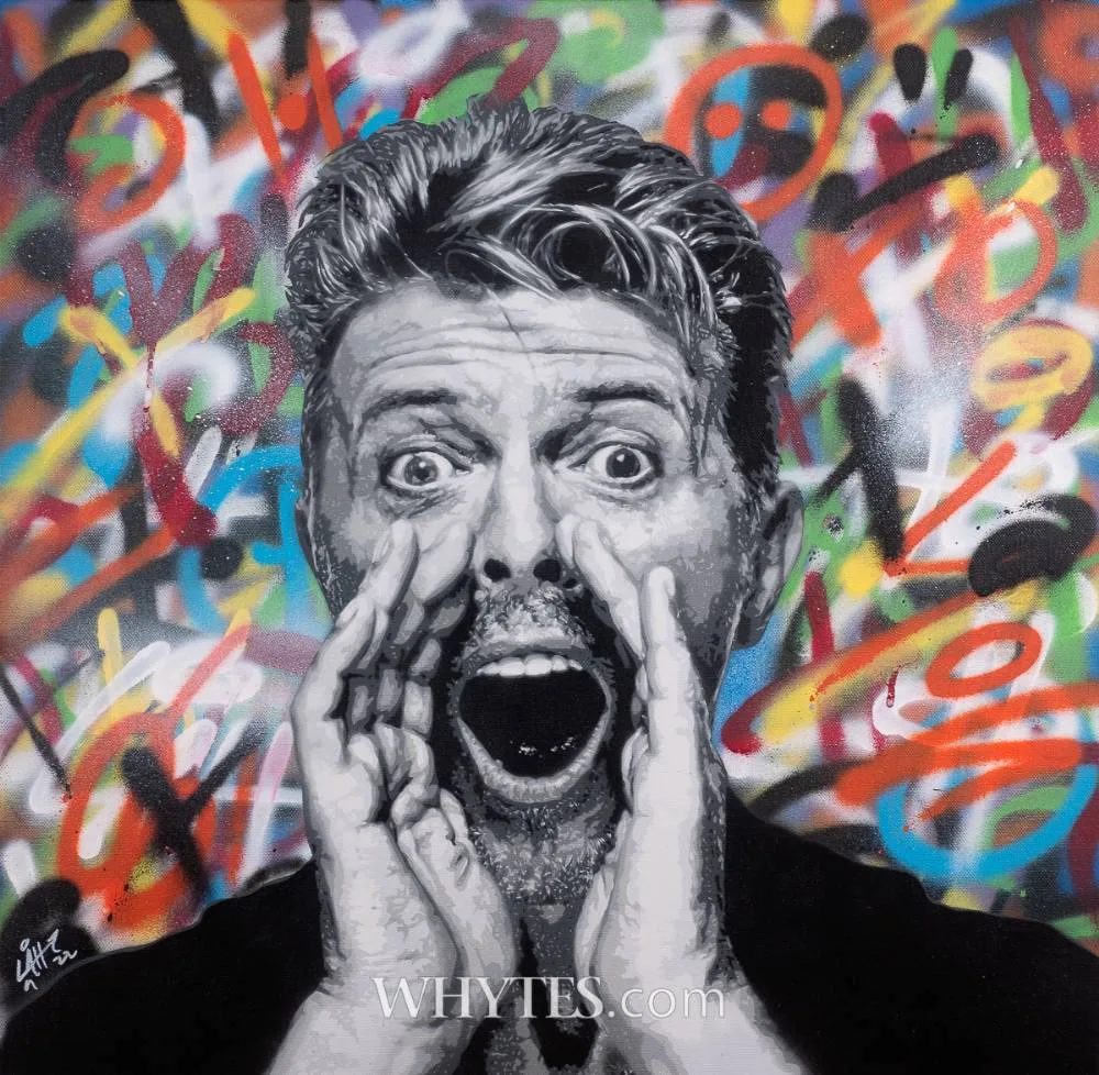 DAVID BOWIE by La Hart, 2022, spraypaint and stencil on canvas; (unframed), sold Dec 2025