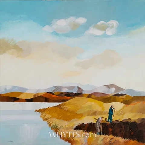 Desmond Kinney, AT THE BOG, oil on canvas; (unframed)