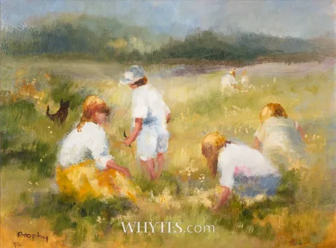 Elizabeth Brophy, FIGURES IN A MEADOW, oil on board