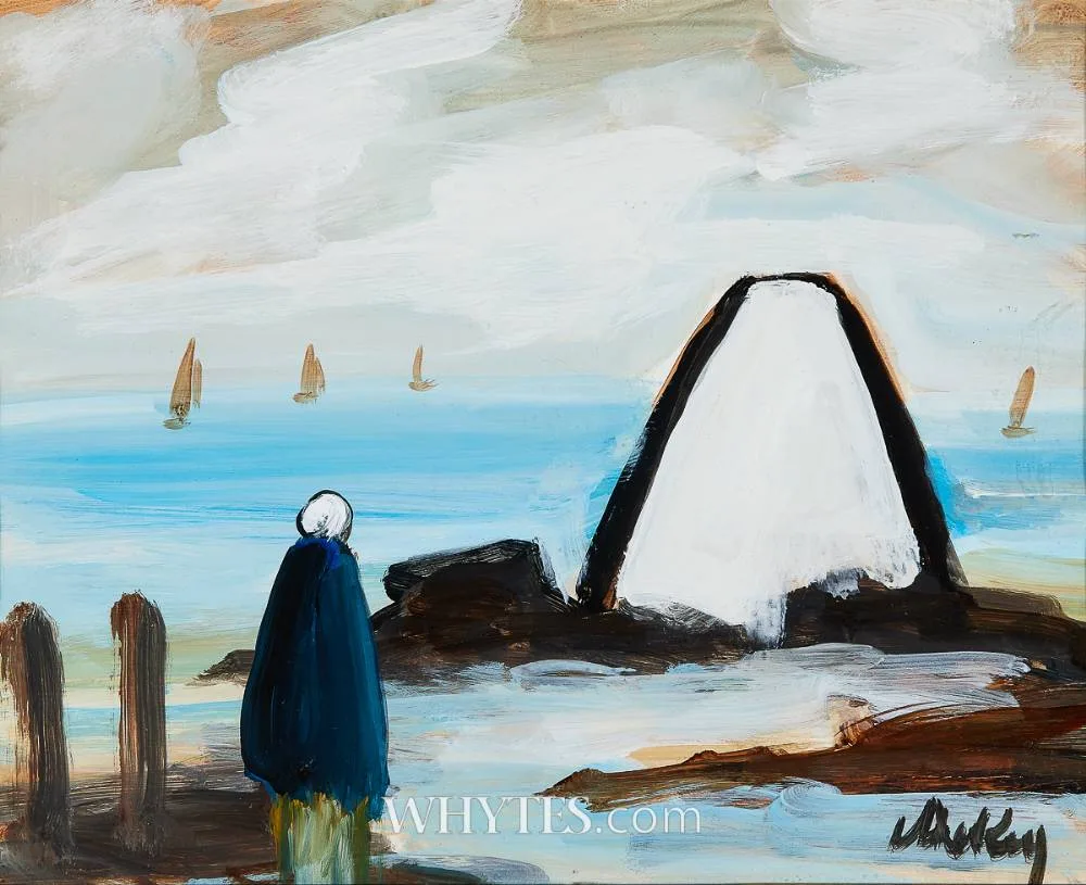 ON THE SHORE by Markey Robinson, gouache, sold Dec 2025