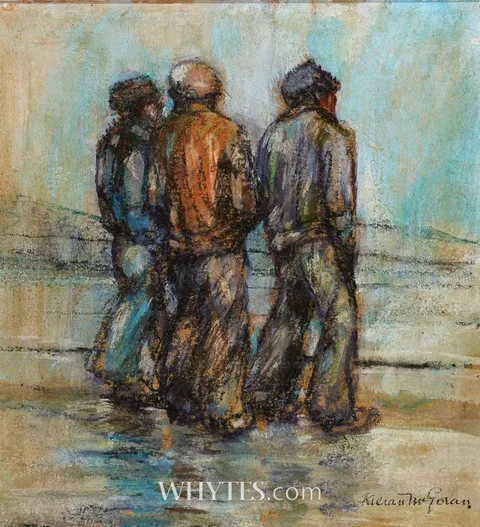 Kieran McGoran, FISHERMEN ON THE SHORE, oil on board